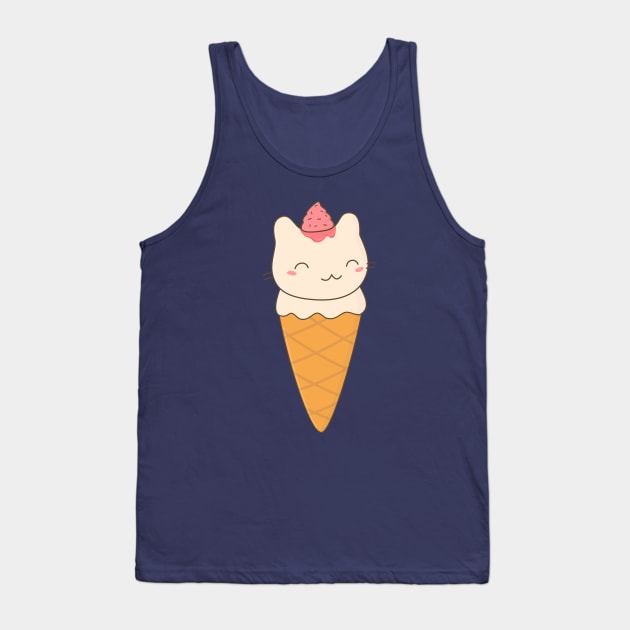 Kawaii Ice Cream Cat T-Shirt Tank Top by happinessinatee